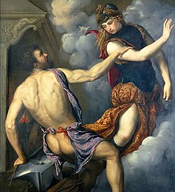 Athena Scorning the Advances of Hephaestus by Paris Bordone (between c. 1555 and c. 1560)