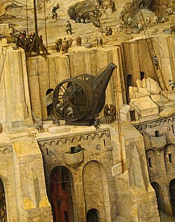 Double treadwheel crane in Pieter Bruegel's The Tower of Babel