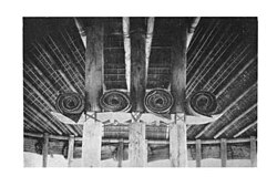 Interior fale tele with central pillars and curved rafters
