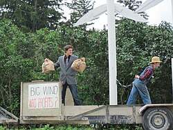 Parade floats can be used to make political statements, such as this protest against wind power, Vasa, Minnesota, 2010.