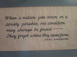 Sandburg on historical roots, displayed at Deaf Smith County Museum, Hereford, Texas