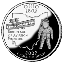Ohio's state quarter depicts Armstrong and the Wright brothers' Wright Flyer III.