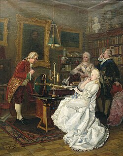 Catherine II of Russia visits Mikhail Lomonosov in 1764. 1884 painting by Ivan Feodorov.