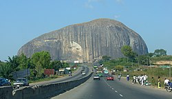 Zuma Rock, Nigeria, an intrusion of gabbro and granodiorite
