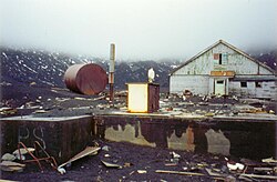 Rusted and collapsed buildings of the former British base at Whalers Bay, Deception Island