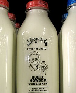Howser's image on a Broguiere's Montebello Dairy bottle[29]