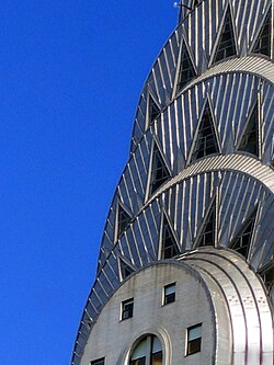 The pinnacle of New York's Chrysler Building, the world's tallest steel-supported brick building, is clad with stainless steel.