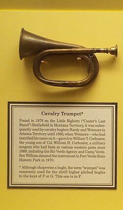 The 7th Cavalry's trumpet was found in 1878 on the grounds of the Little Bighorn Battlefield (Custer's Last Stand) and is on display in Camp Verde in Arizona