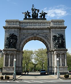 The Soldiers and Sailors Memorial Arch in Grand Army Plaza in Brooklyn