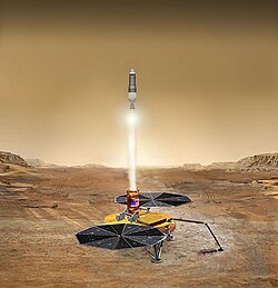 Launch concept of an interplanetary Mars sample-return mission.