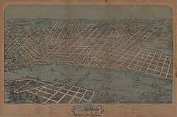 Bird's-eye view of Toledo drawn in 1870