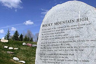 John Denver Memorial stone with the lyrics to "Rocky Mountain High" in Rio Grande Park, Aspen, Colorado[75]
