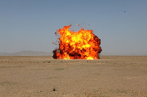 Explosion of unserviceable ammunition and other military items