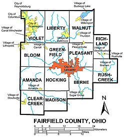 Map of Fairfield County, Ohio with Municipal and Township Labels
