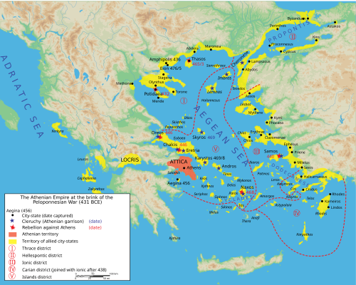 The Delian League immediately before the Peloponnesian War in 431 BC