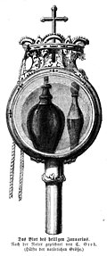 Drawing of the reliquary containing the two ampoules said to hold Januarius' blood, c. 1860
