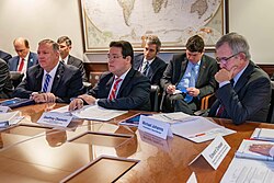 Johanns (right) at a board meeting of the Millennium Challenge Corporation, 2019