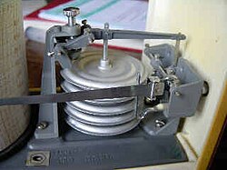 A pile of pressure capsules with corrugated diaphragms in an aneroid barograph