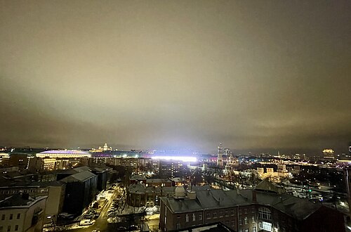Light pollution limits viewing of celestial sights, as in this night scene from Moscow