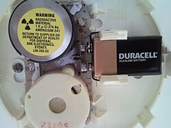 Interior of a smoke detector containing americium-241.