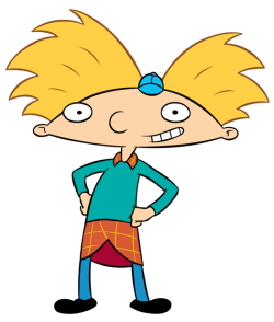 Contrary to popular belief, Arnold does not wear a kilt but instead dons a plaid shirt that hangs out of his teal sweater and a hat that only covers a small part of his football-shaped head.