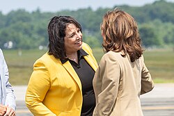 Driscoll and Vice President Kamala Harris in 2024