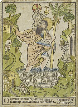 The earliest known woodcut, 1423, from Buxheim in Bavaria, with hand-colouring