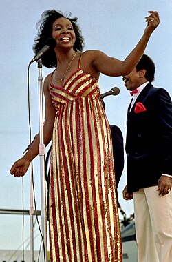 Knight and the Pips perform aboard the aircraft carrier USS Ranger in November 1981
