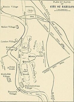 A map of ruins in 1905, with locations and names of villages