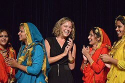 Katherine Maher with giddha dancers at WikiConference India 2016