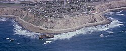 Remains of the wrecked Greek freighter SS Dominator along the Palos Verdes Peninsula coastline, 1965