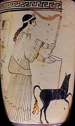 Artemis pouring a libation. Attic white-ground lekythos, c. 460–450 BCE. From Eretria. Attributed to Bowdoin Painter. Louvre, Paris
