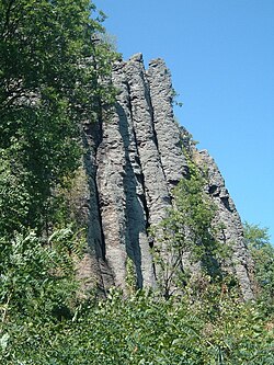 Columnar basalt at Szent György Hill, Hungary