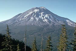 Mount St. Helens as seen on May 17, 1980 one day before the eruption, photographed from the Johnston ridge