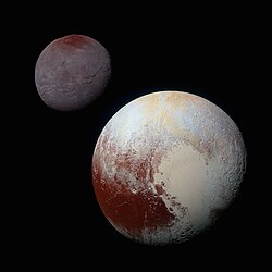 Pluto and Charon in false color.