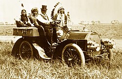 Geronimo in a 1905 Locomobile Model C, taken at the Miller brothers' 101 Ranch located southwest of Ponca City, Oklahoma, June 11, 1905