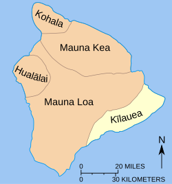 Location of Kīlauea on Hawaiʻi island