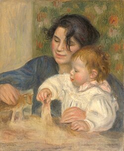 The young Renoir with Gabrielle Renard in a painting by his father Pierre-Auguste Renoir (1895–96)