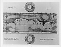 Nathaniel Green's 1877 Mars map, which used many of Proctor's names. North is at the bottom.