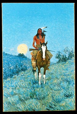 An Indian warrior, painting by Frederic Remington