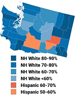 A map of counties in Washington state by racial and ethnic plurality, per the 2020 U.S. census