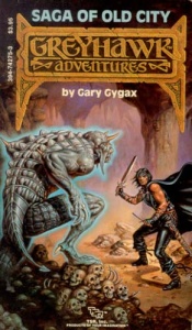 Saga of Old City by Gary Gygax (TSR, 1985); cover art by Clyde Caldwell. The first Greyhawk Adventures novel, and the first featuring "Gord the Rogue".