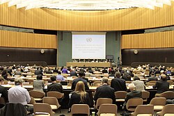 UN member states debate the idea of a nuclear weapons–ban treaty, Geneva, May 2016.
