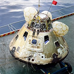 Command module on the deck of USS Yorktown