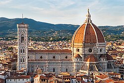 The Santa Maria del Fiore Cathedral in Florence in Italy. Its dome by Filippo Brunelleschi, the largest brick dome in the world,[1][2] is considered a masterpiece of world architecture.