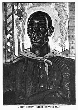 Eben Given illustration of "John Henry—Steel Driving Man" from Here's audacity: American legendary heroes (1930)