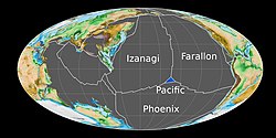The tectonic plates of the Pacific Ocean in the Early Jurassic (180 Ma)