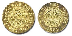 5-gram gold coin from Tierra del Fuego issued by Julius Popper