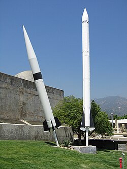 JPL-developed Sergeant (left) and Corporal (right) missiles on display at JPL in April 2006
