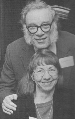 Asimov with his second wife, Janet."[Sideburns] became a permanent feature of my face, and it is now difficult to believe early photographs that show me without [them]."[82] (Photo by Jay Kay Klein.)